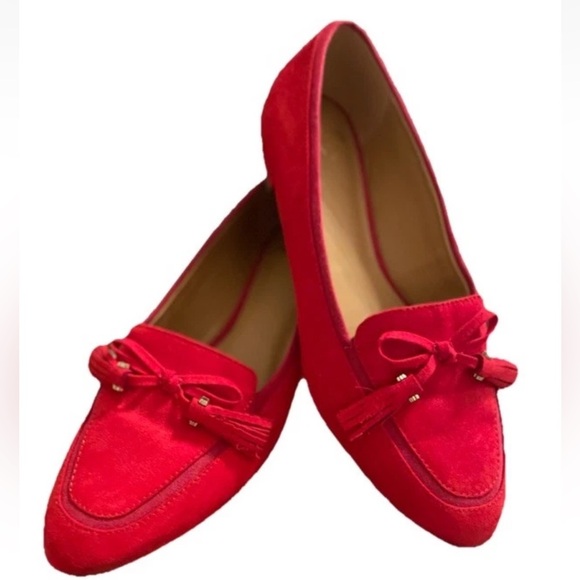Crown & ivy Red Penny Loafers W/ Tassels Slip On Shoes Woman’s size 8.5 Sloane - Picture 1 of 15